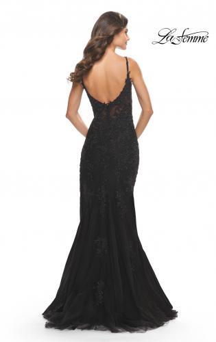 Picture of: Lace Dress with High Side Slit and V Neckline in Black, Style: 30767, Detail Picture 14