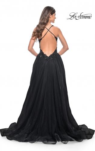 Picture of: Tulle A-Line Gown with Sheer and Beaded Lace Detail in Black, Style: 31471, Detail Picture 14