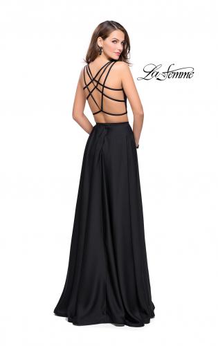 Picture of: Two Piece Prom Dress with Shorts and Strappy Back in Black, Style: 25288, Back Picture