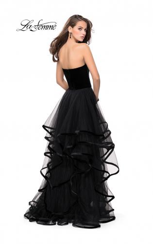 Picture of: Strapless Tulle Ball Gown with Velvet Detail in Black, Style: 25461, Back Picture