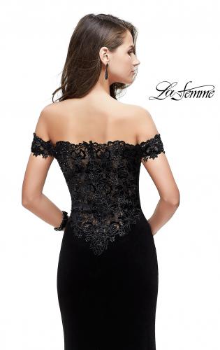 la femme off the shoulder velvet & tulle party dress