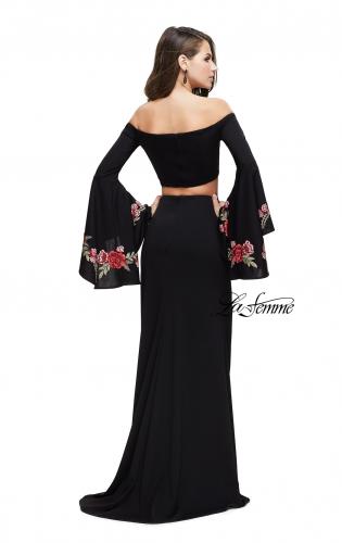 Picture of: Two Piece Off the Shoulder Dress with Long Bell Sleeves in Black, Style: 25741, Back Picture