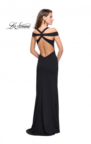 Picture of: Jersey Prom Dress with Off the Shoulder Straps in Black, Style: 25761, Back Picture