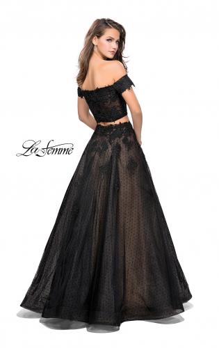 Picture of: Off the Shoulder Two Piece Gown with Polka Dot Print in Black, Style: 26110, Back Picture