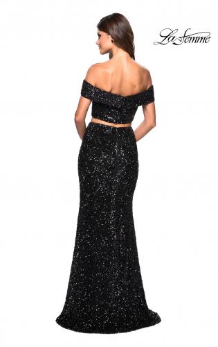 Picture of: Two Piece Sequin Off the Shoulder Prom Dress in Black, Style: 27020, Back Picture