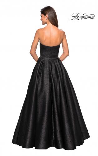 Picture of: Long Metallic Strapless A Line Ball Gown in Black, Style: 27280, Back Picture