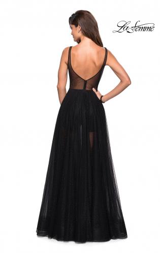 Picture of: Long Prom Dress with Sheer Skirt and Shorts in Black, Style: 27457, Back Picture