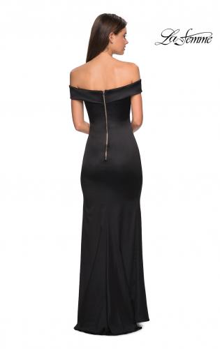 Picture of: Form Fitting Off the Shoulder Satin Prom Dress in Black, Style: 27752, Back Picture