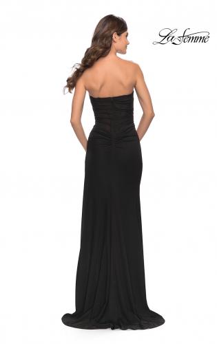 Picture of: Stunning Long Gown with Sheer Waist and High Slit in Black, Style: 31058, Back Picture