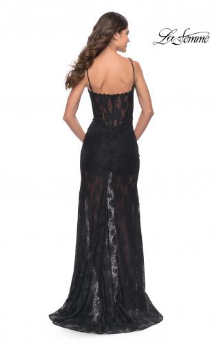 Picture of: Romper Stretch Lace Dress with Sheer Skirt and Bodice in Black, Style: 31252, Back Picture