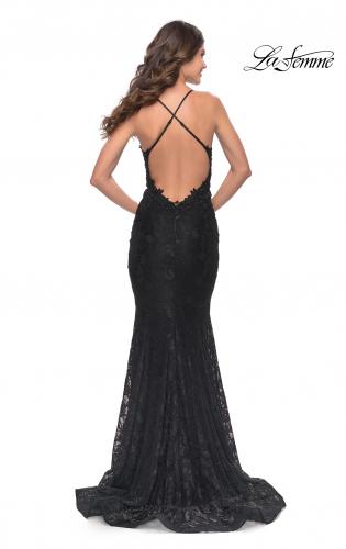 Picture of: Exquisite Mermaid Lace Gown with Beaded Sheer Bodice in Black, Style: 31265, Back Picture