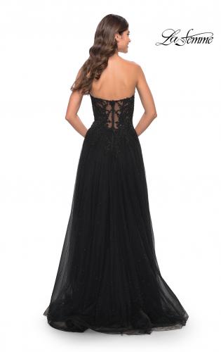 Picture of: Rhinestone Tulle A-Line Gown with Lace Bodice in Black, Style: 31525, Back Picture