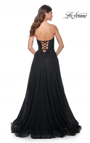 Picture of: Strapless Lace and Tulle Prom Dress with Lace Up Back in Black, Style: 32005, Back Picture