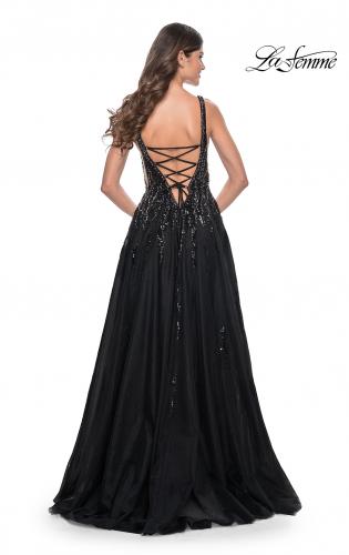 Picture of: A-Line Rhinestone and Beaded Embellished Prom Dress in Black, Style: 32345, Back Picture