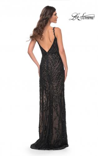 Picture of: Beaded Gown with Intricate Design and V Neckline in Black, Style: 32450, Back Picture