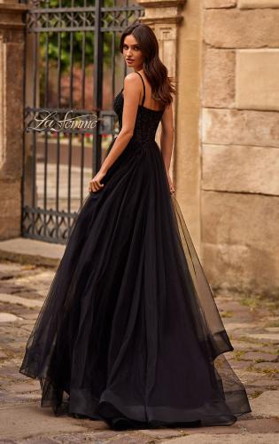 Picture of: Beautiful A-line Tulle Dress with Eyelet Neckline and Lace Top in Black , Style 32594, Back Picture