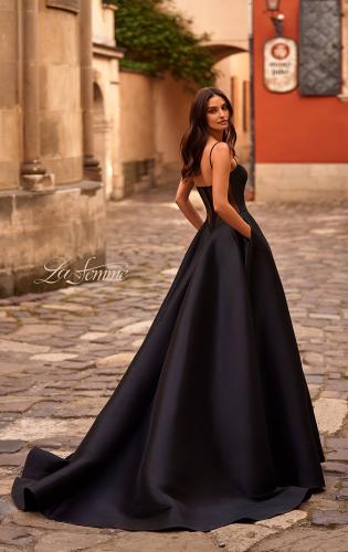 Picture of: Chic Stretch Mikado A-line Evening Dress with Sheer Back in Black , Style 32670, Back Picture