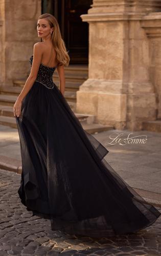 Picture of: Strapless Tulle Gown with Unique Beaded Sheer Top in Black , Style 32856, Back Picture