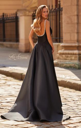 Picture of: Elegant A-Line Evening Gown with Beaded Straps and High Slit in Black, Style: 33106, Back Picture