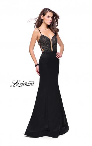 Picture of: Mermaid Prom Dress with Beaded Top and Strappy Back in Black, Style: 24691, Detail Picture 1