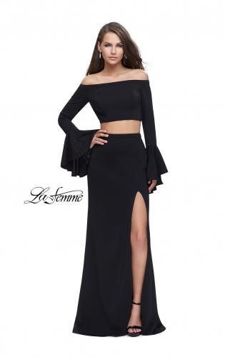 Picture of: Off the Shoulder Two Piece Dress with Flared Sleeves in Black, Style: 25261, Detail Picture 1
