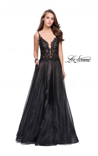 Picture of: A-line Ball Gown with Organza Skirt and Beaded Bodice in Black, Style: 25701, Detail Picture 1