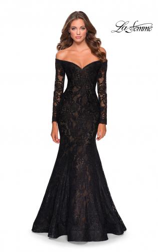 lace long sleeve evening gown