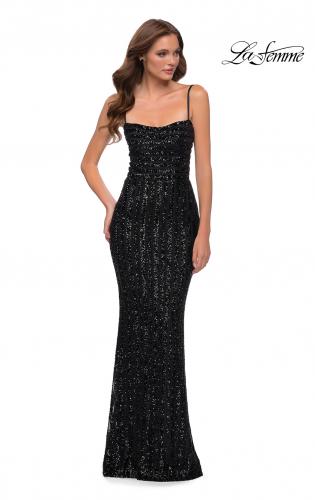 Picture of: Modern Gown with Thick Line Sequin Fabric in Black, Style 29713, Detail Picture 1