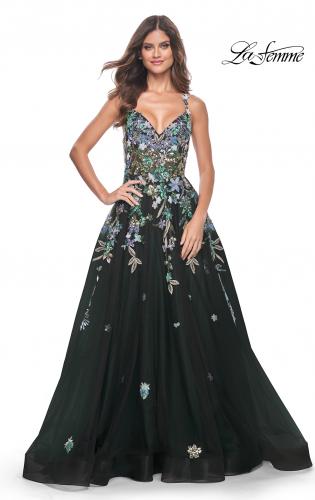 Picture of: Gorgeous Sequin Floral Lace Applique A-Line Tulle Prom Dress in Black, Style: 32023, Detail Picture 1