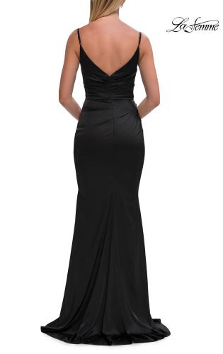 Picture of: Satin Fitted Gown with Gathered Bodice and Spaghetti Straps in Black, Style: 33421, Detail Picture 31