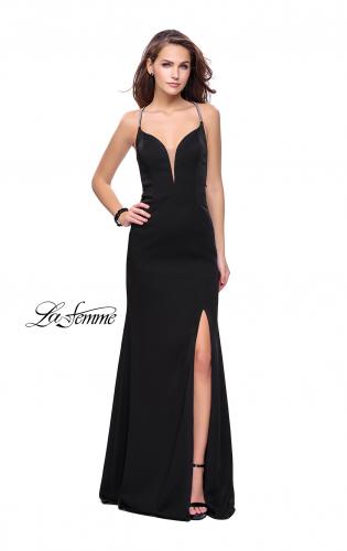 Picture of: Long Jersey Prom Dress with Plunging Neckline and Beading in Black, Style: 25398, Detail Picture 2