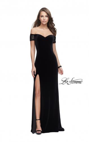 la femme off the shoulder velvet & tulle party dress