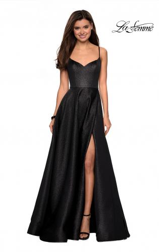 black prom dress with red accents