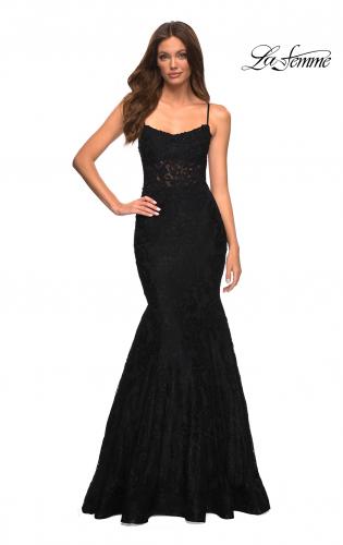 Picture of: Mermaid Lace Gown with Sheer Bodice and Open Back in Black, Style: 30467, Detail Picture 2