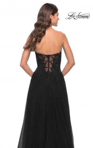 Picture of: Rhinestone Tulle A-Line Gown with Lace Bodice in Black, Style: 31525, Detail Picture 2