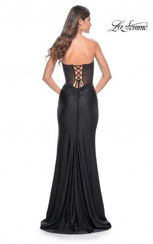 Picture of: Rhinestone Bustier Prom Dress with Ruching in Black, Style: 32012, Detail Picture 2