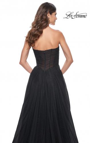Picture of: Rhinestone Embellished Tulle Gown with Strapless Top in Black, Style: 32029, Detail Picture 2