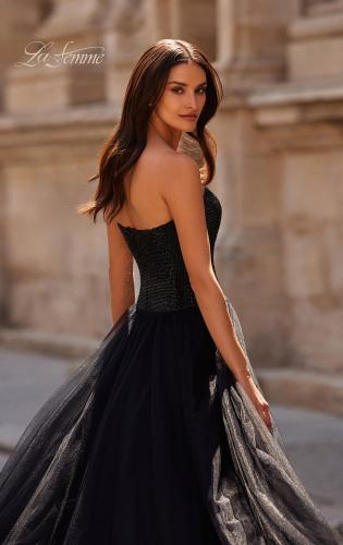 Picture of: Strapless A-line Dress with Full Rhinestone Top in Black , Style 32690, Detail Picture 2