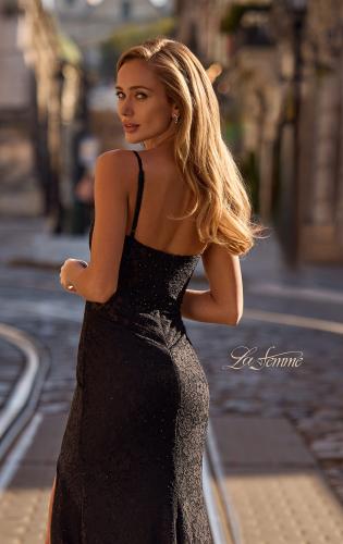 Picture of: Fitted Stretch Lace Dress with Scallop Neckline in Black , Style 32933, Detail Picture 2