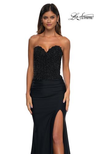 Picture of: Strapless Prom Dress with Unique Rhinestone Design Top in Black, Style: 32961, Detail Picture 2