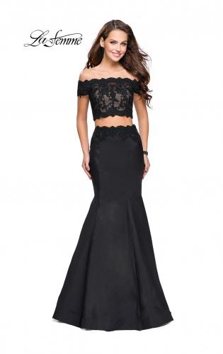 Picture of: Mikado Two Piece Prom Dress with Lace and Beading in Black, Style: 25583, Detail Picture 3