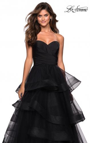 Picture of: Floor Length Strapless Tulle Ball Gown in Black, Style: 27249, Detail Picture 3