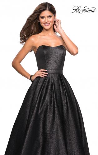 Picture of: Long Metallic Strapless A Line Ball Gown in Black, Style: 27280, Detail Picture 3