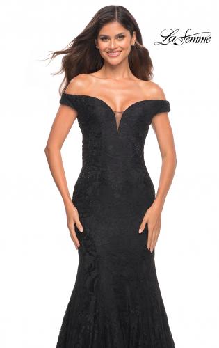 Picture of: Mermaid Lace Off the Shoulder Gown with Sheer Back in Black, Detail Picture 3