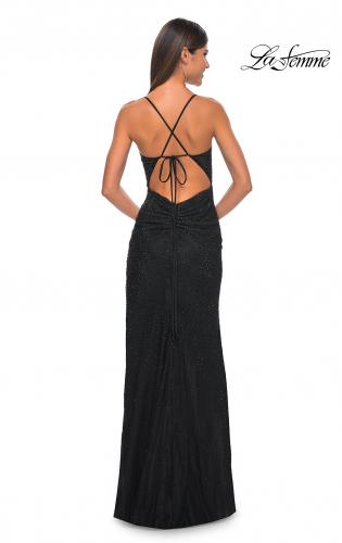 Picture of: Rhinestone Embellished Fitted Dress with Illusion Bustier Top in Black, Style: 31701, Detail Picture 3