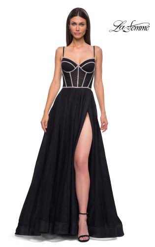 Picture of: Tulle A-line Prom Dress with Rhinestone Detail on Corset Top in Black , Style 32675, Detail Picture 3
