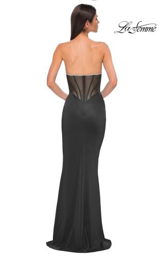 Picture of: Chic Jersey Evening Dress with Rhinestone Neckline in Black , Style 32733, Detail Picture 3