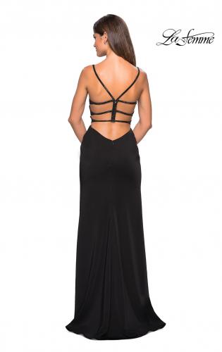Picture of: Form Fitting Prom Dress with Tape Beaded Straps in Black, Style: 27060, Detail Picture 4