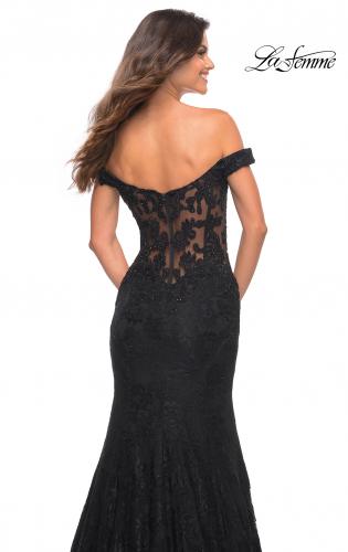 Picture of: Mermaid Lace Off the Shoulder Gown with Sheer Back in Black, Detail Picture 4