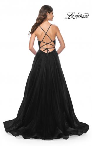 Picture of: A-Line Prom Dress with Illusion Ruched Bodice in Black, Style: 31457, Detail Picture 4